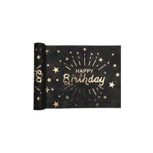Runner Tavola Happy Birthday Nero-Oro 5mt x 30cm
