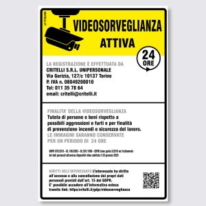 Cartello Videosorveglianza a norma 2024 GDPR e Privacy in PVC espanso 12X18 cm Giallo