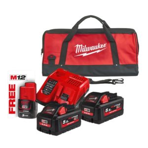 Milwaukee M18 HNRG-552 ENERGY PACK KIT BATTERIE 18V 5AH CARICATORE BORSA + BATT M12