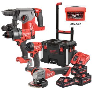 Milwaukee M18FPP4E-555T KIT TRAPANO AVVITATORE TASSELLATORE SMERIGLIATRICE 18V 5.5Ah