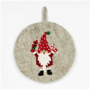 Sottopentola tondo in Feltro di Lana “Folletto di Natale” cm Ø21